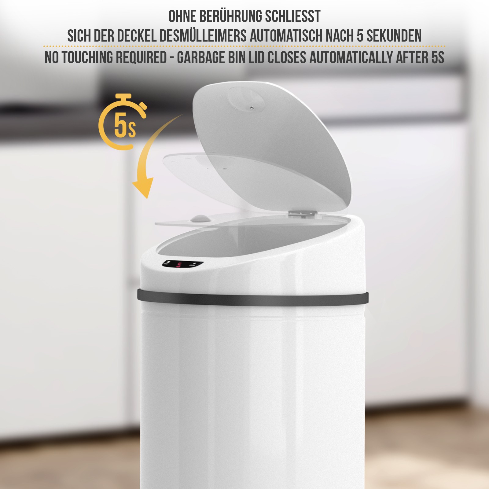 Jago® Mülleimer mit Sensor - 30 Liter, mit Klemmring, aus Edelstahl, für  Küche, Bad, Büro, Handfrei, Silber - Sensor-Mülleimer, Abfalleimer, automatischer  Mülleimer
