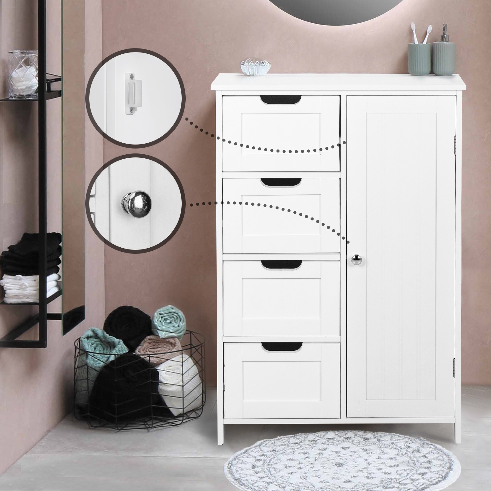 MIADOMODO® Badezimmerschrank Badschrank 4 Schubladen Beistellschrank