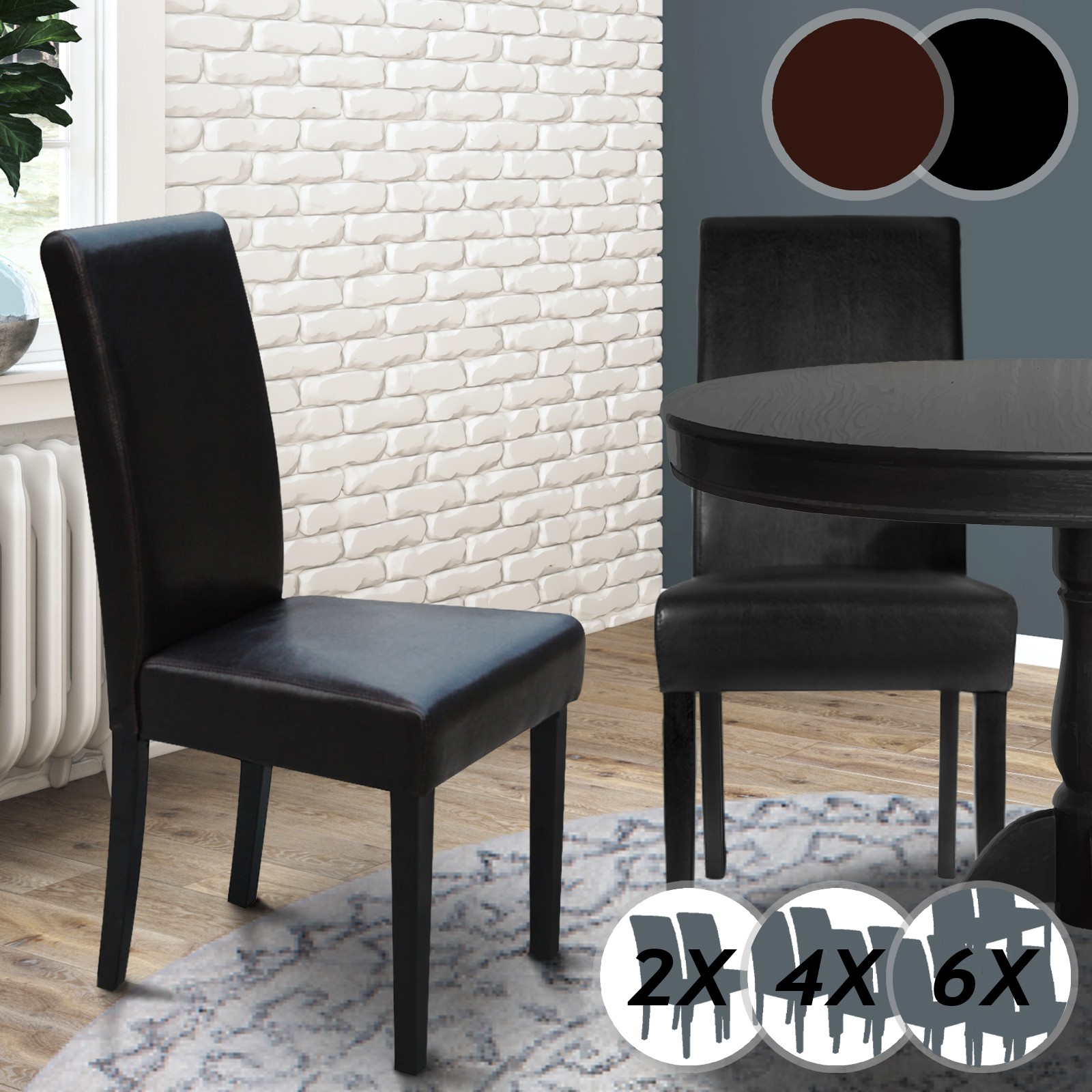 Set Ristorante Sedia da Cucina e Colore Soggiorno a Scelta Similpelle Imbottito e Legno Schienale Alto MIADOMODO Sedia da Sala da Pranzo 2//4//6 Marrone, Nero