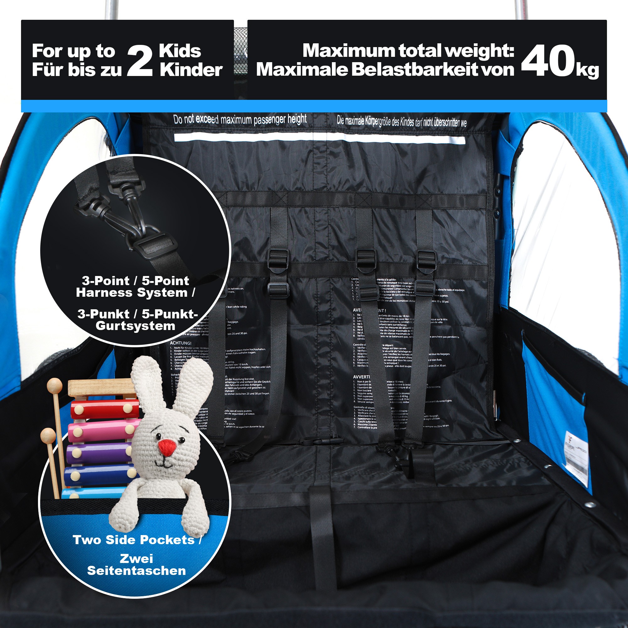 Jago® Kinderanhänger 2 Kinder 2in1 Fahrradanhänge r Jogger mit Kupplung Bremse ⭐⭐⭐⭐⭐ Regenschutz ️Klappbar ️5-Punkt Sicherheitsgurt ️ FF-Europe-Online-Shop