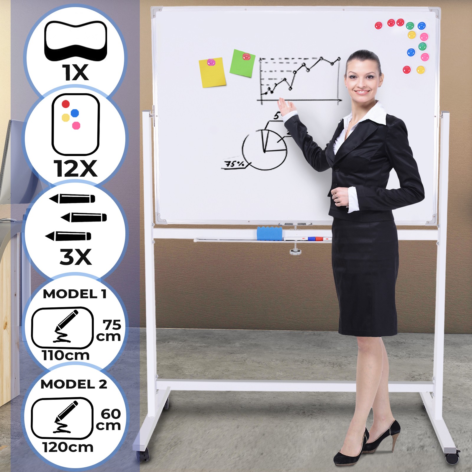 Magnettafel Whiteboard Magnetisches Marker Präsentationstafel für Schule Büro DE