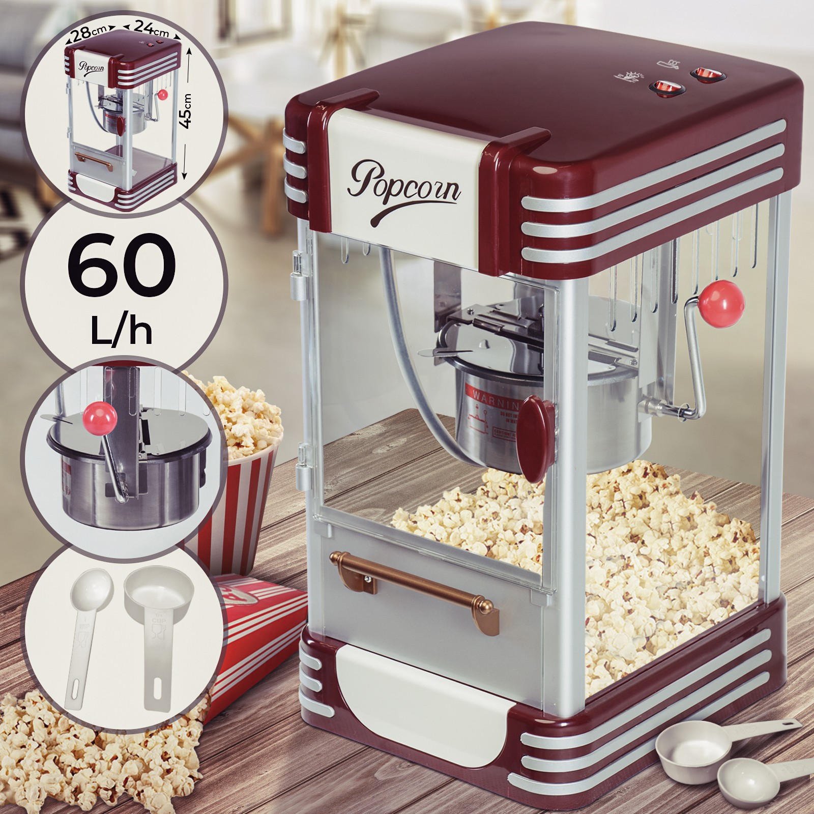 Jago® Macchina Pop Corn Retro Aria Calda Popper Popcorn Maker e Misurini  Cinema
