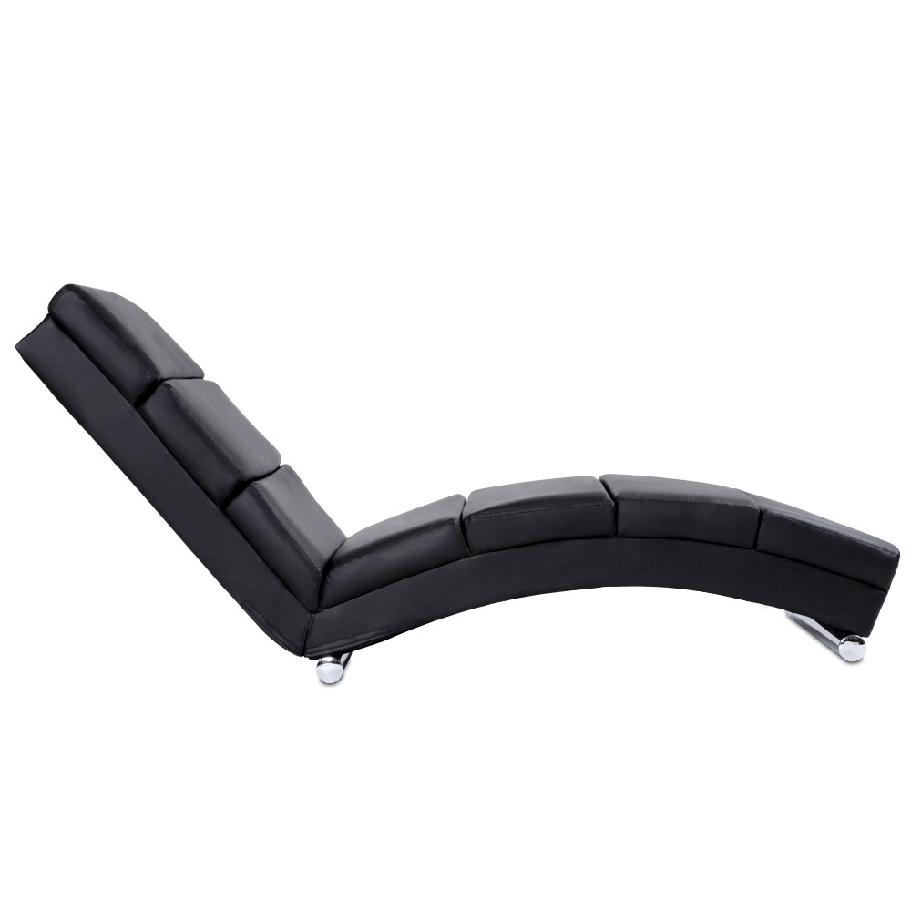 154 x 51 x 73 cm Nero Colore NOVA Sedia a Sdraio in Pelle Artificiale Chaise Longue con Cuscini Imbottiti e basi cilindriche in Acciaio Cromato