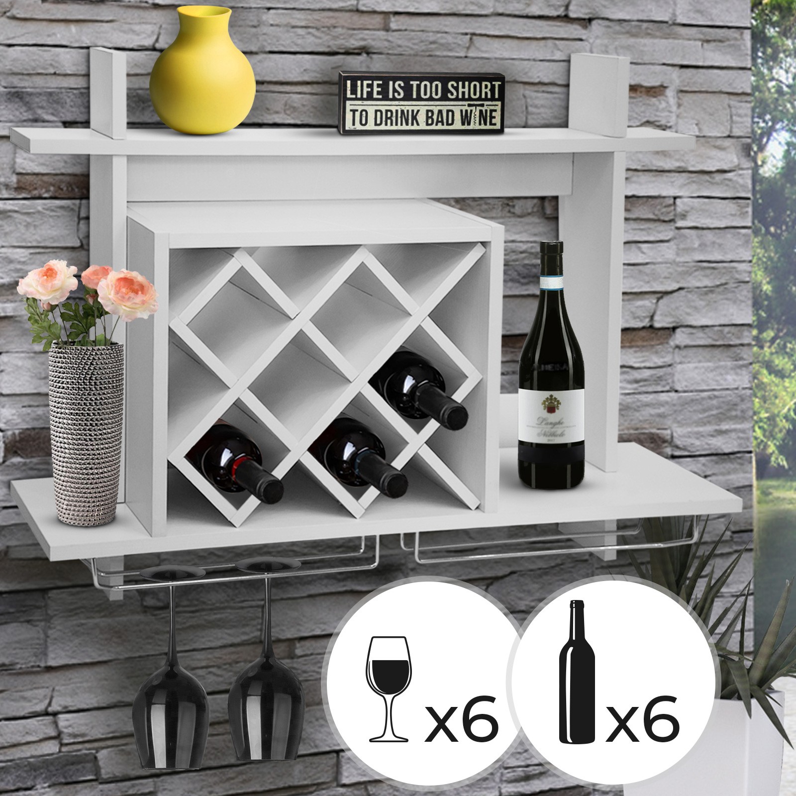 Weinregal Wand Weiß 6 Flaschen-Regal Weinflaschenhalter Weinständer